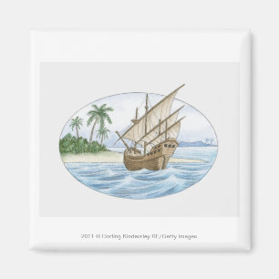 Imã Ilustração do navio do século XVI perto da ilha