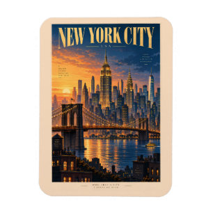 Ímã Ilustração do Pôr do Sol da Cidade de Nova York Ar