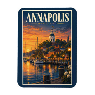 Ímã Ilustração do pôr do sol em Annapolis Maryland Art