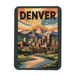 Ímã Ilustração do pôr do sol em Denver Colorado Arte d