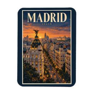 Ímã Ilustração do Pôr do Sol em Madrid Espanha Arte de