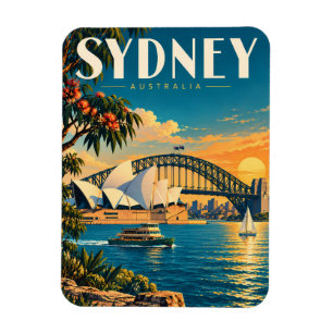 Ímã Ilustração do pôr do sol em Sydney Austrália Arte