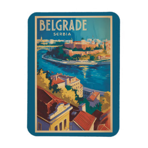 Ímã Ilustração do Rio Belgrado Sérvia Arte de Viagem