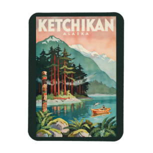 Ímã Ilustração do Rio Ketchikan Alasca Arte de Viagem