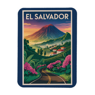 Ímã Ilustração do Vulcão de El Salvador Arte de Viagem