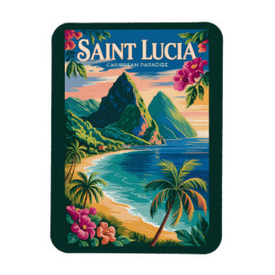 Ímã Ilustração dos Pitons de Santa Lúcia Arte de Viage