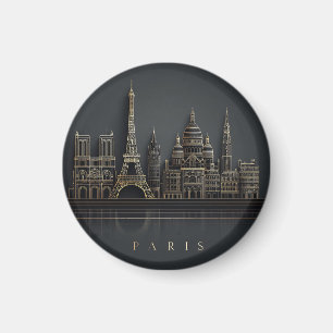 Imã Ilustração Elegante da Cidade de Paris com Céu Dou