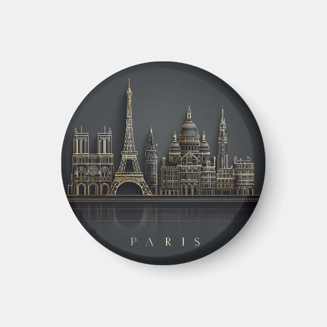 Imã Ilustração Elegante da Cidade de Paris com Céu Dou (Frente)