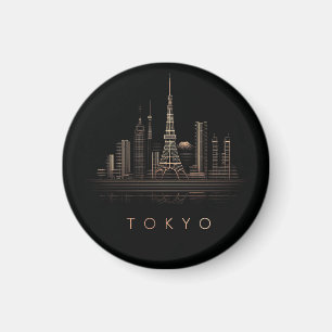 Imã Ilustração Elegante da Cidade de Tóquio em Dourado