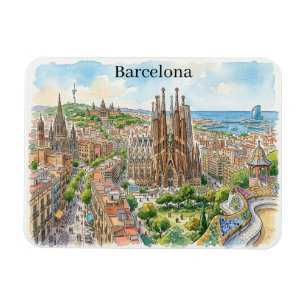 Ímã Ilustração em Aquarela da Paisagem Urbana de Barce