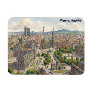 Ímã Ilustração em aquarela da paisagem urbana de Viena