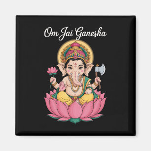 Imã Ilustração Espiritual Ganesha Lótus Om Jai Dizendo