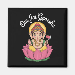 Imã Ilustração Espiritual Ganesha Lótus Om Jai Dizendo