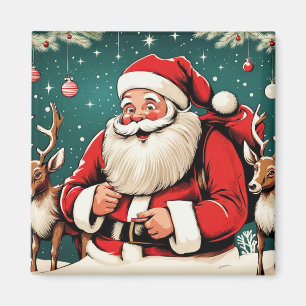 Imã Ilustração Faux Vintage Santa Claus SqM1