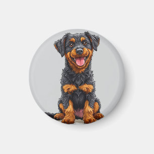 Imã Ilustração Feliz de um Cão Preto e Acastanhado