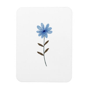 Ímã Ilustração Flor Azul Aquarela Arte Floral Elegante