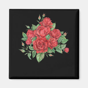 Imã Ilustração Floral do Buquê Rosa vermelha