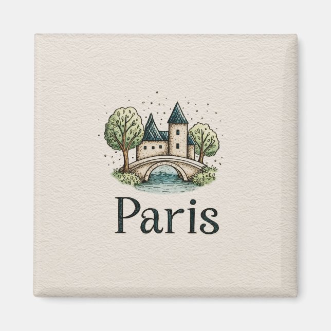 Imã Ilustração Fofa de Paris (Frente)