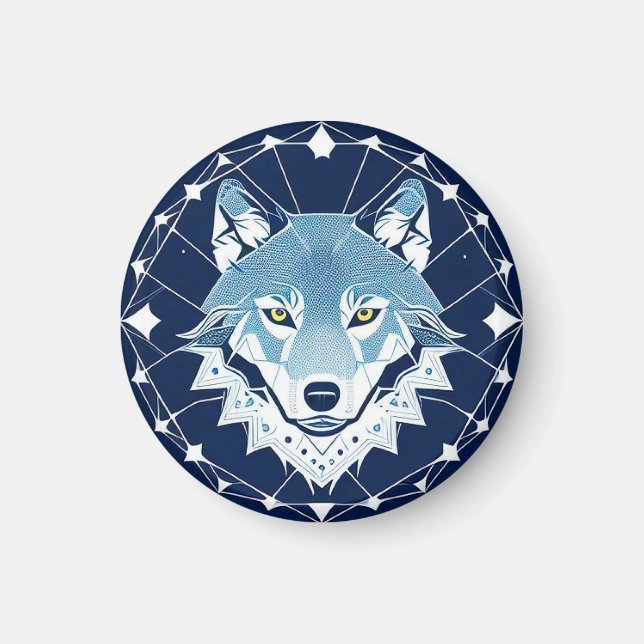 Imã Ilustração Geométrica de um Lobo (Frente)