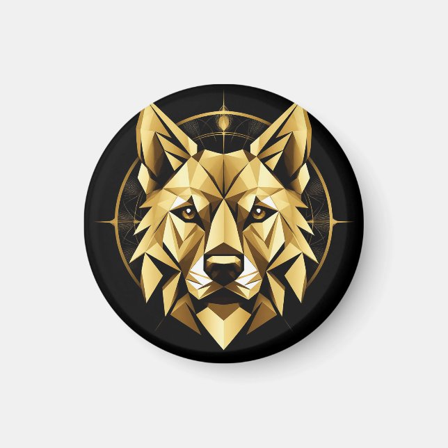 Imã Ilustração Geométrica do Lobo Dourado (Frente)