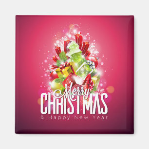 Imã Ilustração Gráfica Vermelha Moderna de Natal