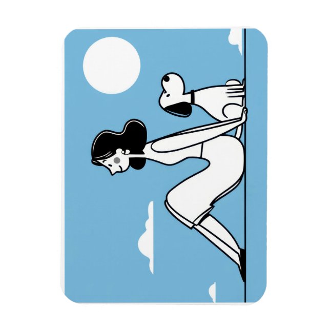 Ímã Ilustração Minimalista de Mulher e Cachorro (Vertical)