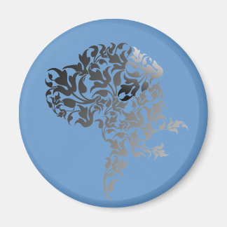 Imã Ilustração moderna de flores preto prateado do Gra