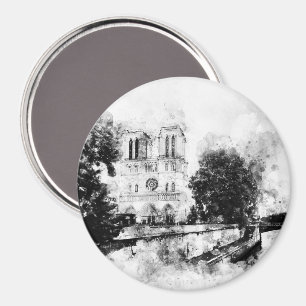 Imã Ilustração Monocromática da Catedral de Notre-Dame