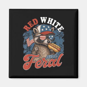 Imã Ilustração Patriótica Feral Raccoon para 4 de julh