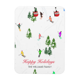 Ímã Ilustração Personalizada de Feriados de Esqui Red