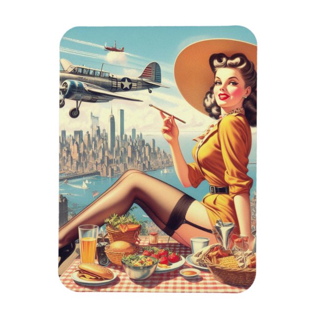 Ímã Ilustração Pin-up do Avião Retro (Vertical)