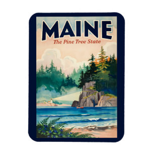 Ímã Ilustração Pintura da Casa de Luz do Maine Viagem