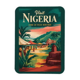 Ímã Ilustração Pintura de Viagem Vintage da Nigéria