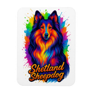 Ímã Ilustração Pop Art Colorida do Cão de Pastoreio de