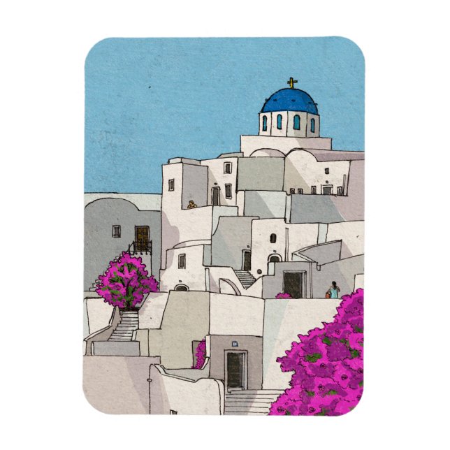 Ímã Ilustração química da Grécia da ilha Oia Santorini (Vertical)