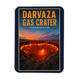 Ímã Ilustração Retro da Cratera de Gás de Darvaza Turc