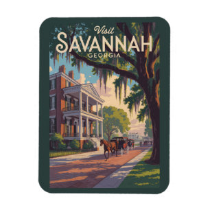 Ímã Ilustração Retro de Carruagem de Cavalo de Savanna