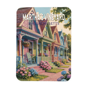 Ímã Ilustração Retro de Martha's Vineyard Massachusett