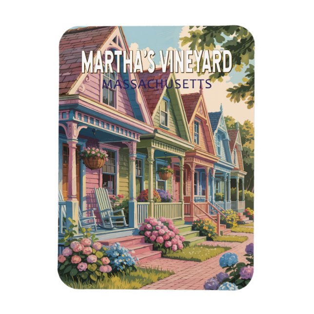 Ímã Ilustração Retro de Martha's Vineyard Massachusett (Vertical)
