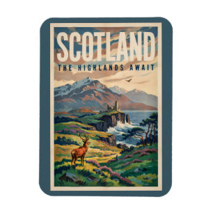 Ímã Ilustração Retro de Veado das Terras Altas Escoces
