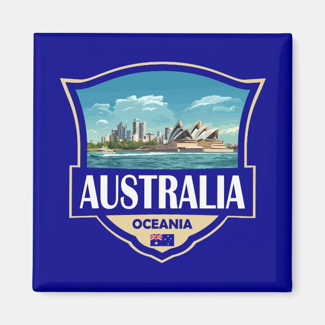 Imã Ilustração Retro Insígnia Austrália (Frente)