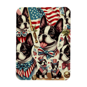 Ímã Ilustração Sem Costura de Boston Terrier Vintage