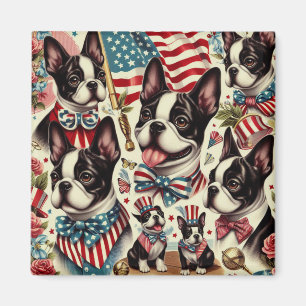 Imã Ilustração Sem Costura de Boston Terrier Vintage