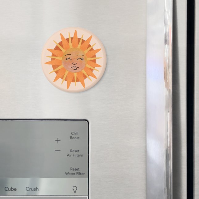 Imã Ilustração Sun Face Orange Watercolor (In Situ (Fridge))