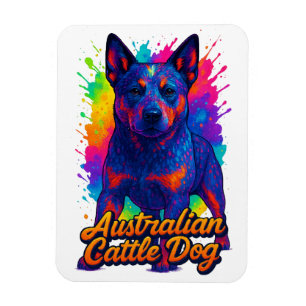 Ímã Ilustração Vibrante de Cachorro Touro Australiano