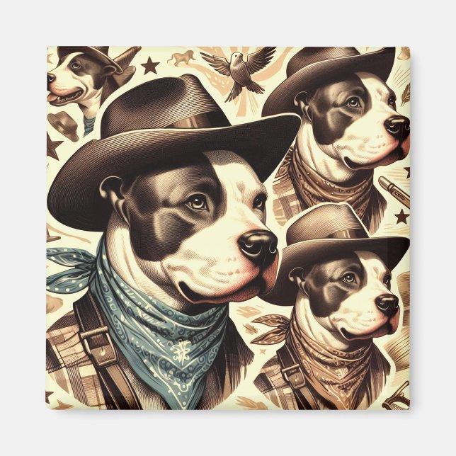 Imã Ilustração Vintage American Pit Bull Terrier (Frente)