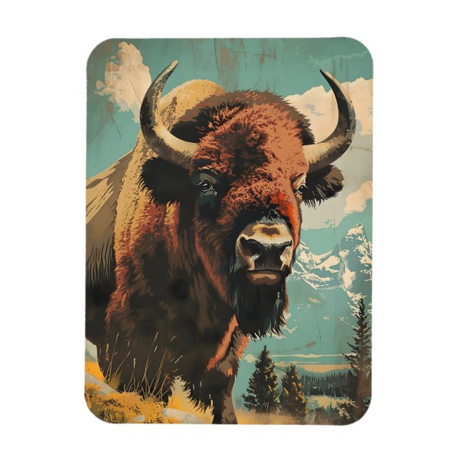 Ímã Ilustração Vintage Bison (Vertical)