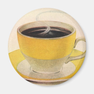 Imã Ilustração Vintage Café em uma Xícara Amarela