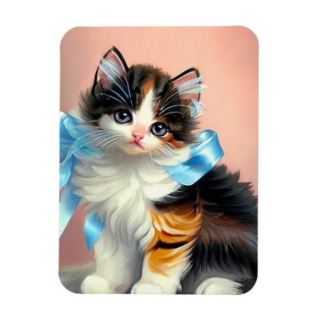 Ímã Ilustração Vintage Calico Kitten (Vertical)