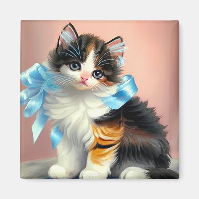 Imã Ilustração Vintage Calico Kitten (Frente)